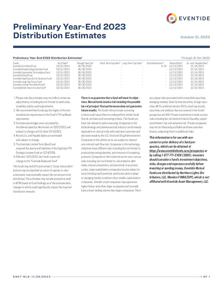 Preliminary Year-End Distribution Estimate (10/31/2024)