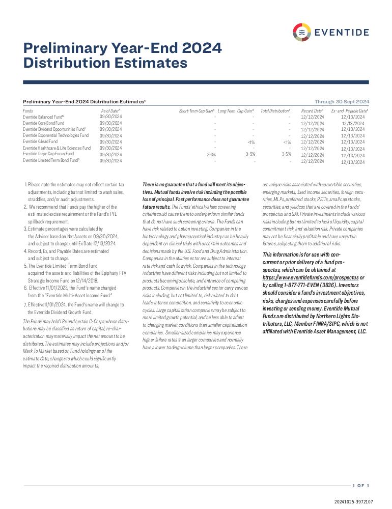 Preliminary Year-End Distribution Estimate (10/31/2024)